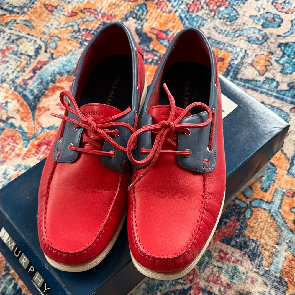 Cole Haan Men's Vibrant Red and Navy Boat Shoes